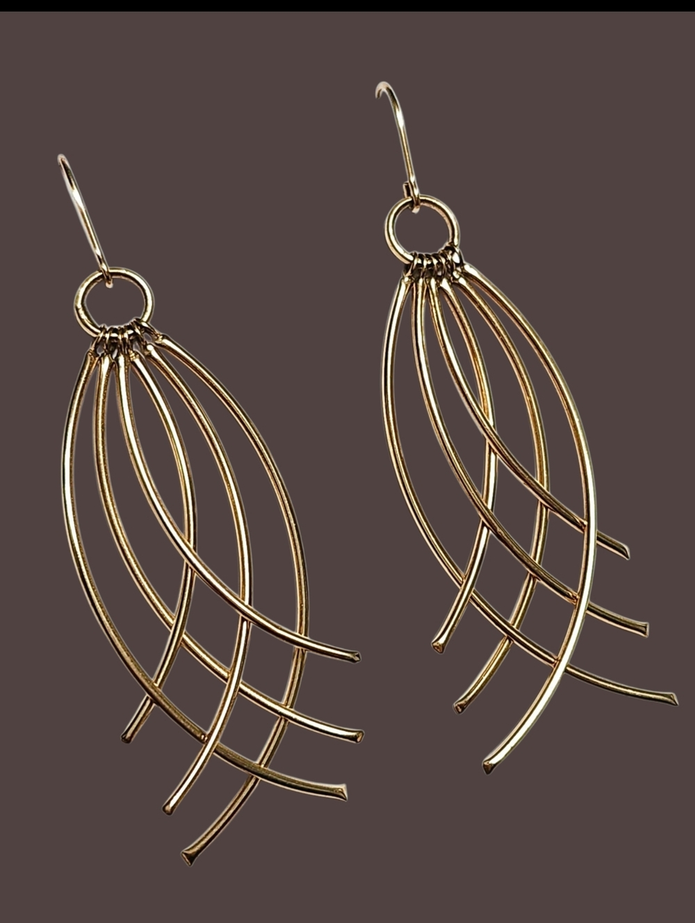 14K Gold Long Openwork Dangle Earrings 2.25" - Picture 3 of 9